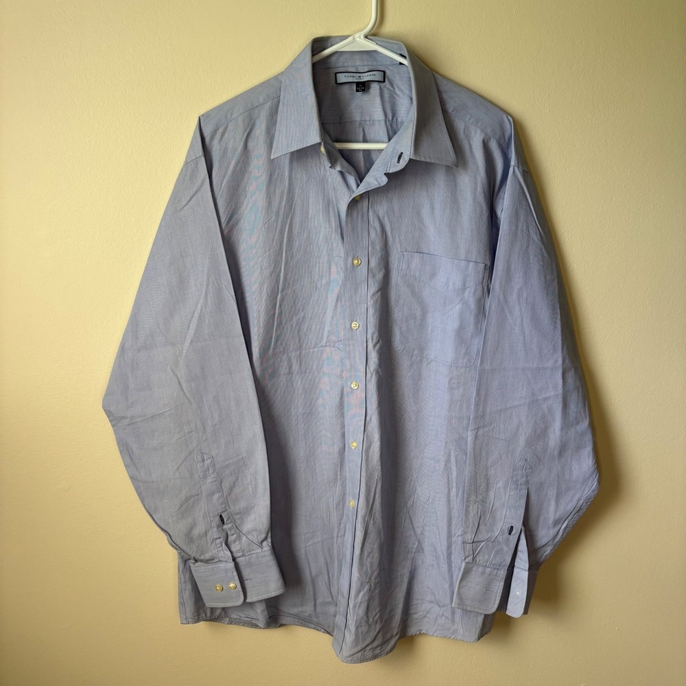 Y2K Tommy Hilfiger Shirt Mens XL Blue Ithaca Button Down Micro Stripe LS